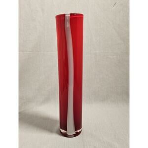 NFM Vintage Red Glass 16" Vase With White Stripe 16"x3"